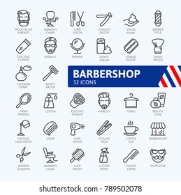 Barber shop elements - minimal thin line web icon set. Outline icons collection. Simple vector illustration.