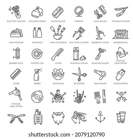 Barber shop elements. Outline icons collection. Simple vector illustration