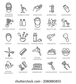 Barber shop elements. Outline icons collection. Simple vector illustration