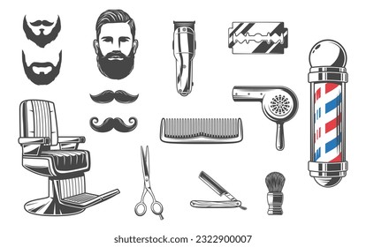 barber shop elements vector and illustration