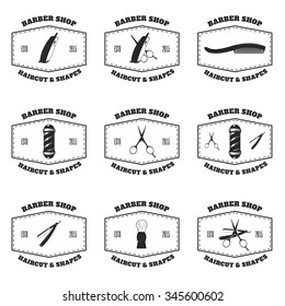 Barber shop emblem, label and badges set
