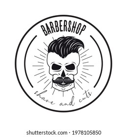 barber shop emblem with skull