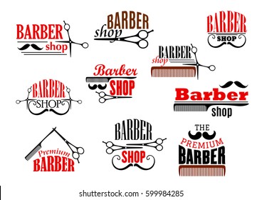 Barber Shop Emblems Set Vector Icons Stock Vector Royalty Free