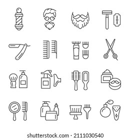 Barber shop equipment line icons