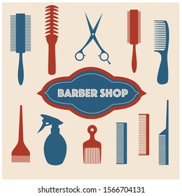 Barber shop equipment and tools vector icons. 