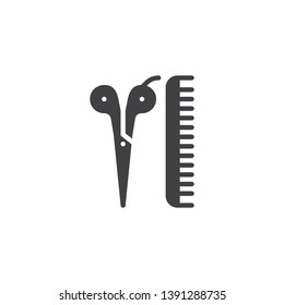 Barber shop equipment vector icon. filled flat sign for mobile concept and web design. Scissors and comb glyph icon. Symbol, logo illustration. Pixel perfect vector graphics