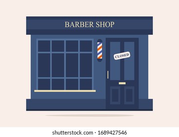 Barber shop exterior, hairdresser salon, closed sign, empty, no people