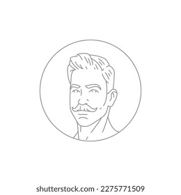 Barber shop fashion man hairstyle mustache circle frame line vintage logo vector illustration. Barbershop male gentleman grooming beauty salon coiffure hairdo hairdressing shaving service icon