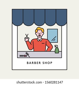 Barber in barber shop. flat design style minimal vector illustration.