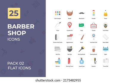 Barber shop Flat Icons Collection. Set contains such comb, barber, razor, mirror, Icons as and more.