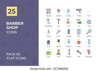 Barber shop Flat Icons Collection. Set contains such comb, barber, razor, mirror, Icons as and more.