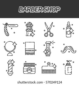 Barber shop flat icons set