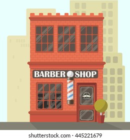 Barber Shop. Flat Retro Building - Store Facade.