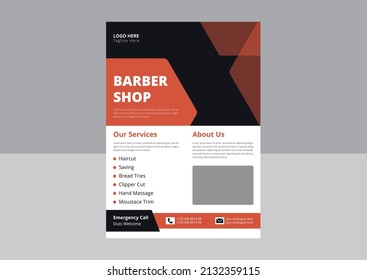 Barber Shop Flyer Template. Barber shop price or brochure list with prices at the hairstyles and haircuts on table vector illustration. Cover, Poster, Leaflet, Flyer Design.