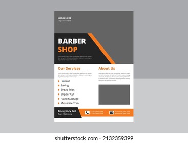 Barber Shop Flyer Template. Barber shop price or brochure list with prices at the hairstyles and haircuts on table vector illustration. Cover, Poster, Leaflet, Flyer Design.