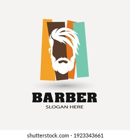 Barber shop graphic trendy logo design for company.