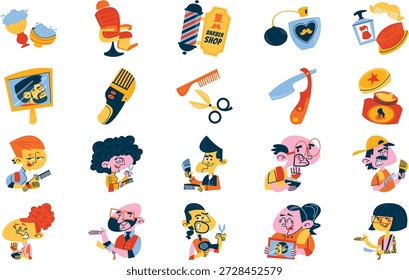 Peluquería Y Ilustración vectorial De Ilustraciones De Aseo. Plantilla de diseño de símbolos de ilustración para elemento de interfaz de usuario móvil de Web.