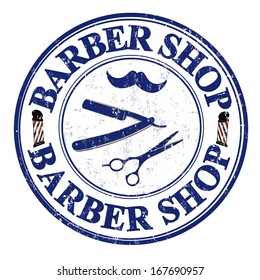 Barber shop grunge rubber stamp on white, vector illustration