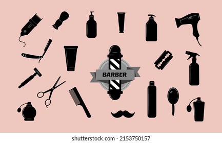 Barber shop and hair salon icons set. Mix and match the elements to create many different designs.