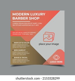 Barber shop hair salon social media post template. Barber shop promotion ad social media. beauty spa business web banner template

