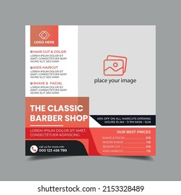 Barber shop hair salon social media post template. Barber shop promotion ad social media. beauty spa business web banner template
