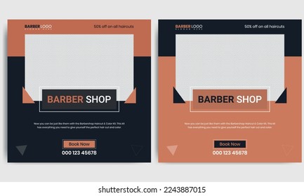 Barber shop and hair salon social media posts template, style in a luxury and elegant