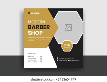 Barber shop hair salon social media post template. beauty spa business web banner design
