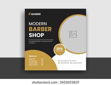 Barber shop hair salon social media post template. beauty spa business web banner design