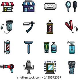 Barber Shop Haircut Elements Full Color Vector Icon Set Pack Illustration