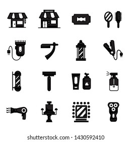 Barber Shop Haircut Elements Solid Black Silhouette Vector Icon Set Pack Illustration