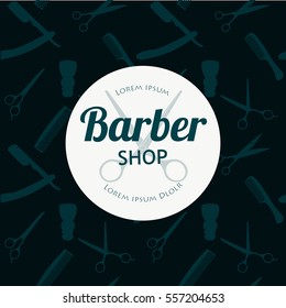 Barber Shop or Hairdresser background set with hairdressing scissors, shaving brush, razor, comb for man salon vector illustration