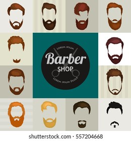 Barber Shop or Hairdresser background set with hairdressing scissors, shaving brush, razor, comb for man salon vector illustration