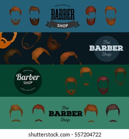 Barber Shop or Hairdresser background set with hairdressing scissors, shaving brush, razor, comb for man salon vector illustration