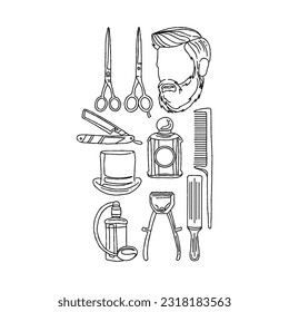 barber shop hand drawn doodle illustrations vector set