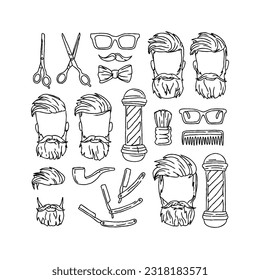 barber shop hand drawn doodle illustrations vector set