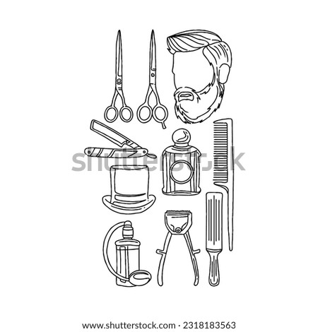 barber shop hand drawn doodle illustrations vector set