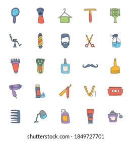 barber shop hand drawn linear doodles isolated on white background. barber shop icon set for web and ui design, mobile apps and print products