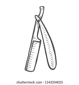 Barber Shop. Hand drawn razorin sketch style. Hand made lettering. Vector illustration