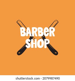 Barber shop hand drawn sticker. Vector illustration with razor and lettering.