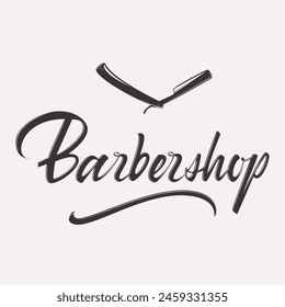 Barber shop hand written lettering calligraphy logotype. Barbershop vintage label, badge, emblem, logo. Vector illustration.
