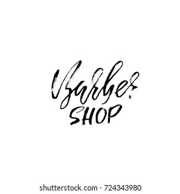 Barber shop hand written lettering. Typography poster. Calligraphy banner. Vector illustration.