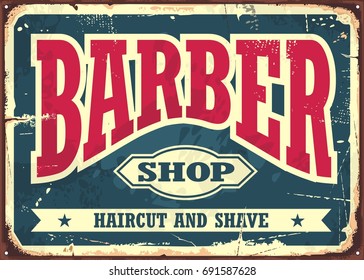 Barber shop hipster haircut and shave vintage sign template. Barbershop retro poster layout.