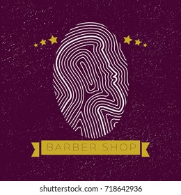 Barber shop with hipster man. Beard and hair silhouette. Vector illustration.