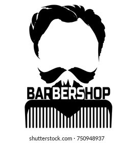 Barber shop icon with beard, comb . Vector illustration.