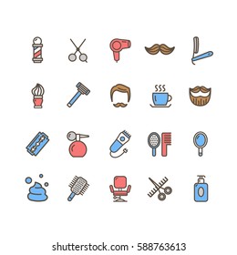 Barber Shop Icon Color Thin Line Set for Web and App Mobile. Vector illustration