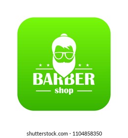 Barber shop icon green vector isolated on white background