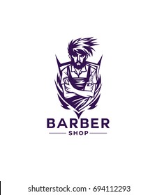 Barber shop icon, hairstyle, mustache and beard, hipster male, style, fashion, salon, parlor, line, white background, vector illustration