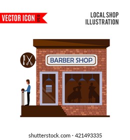 Barber shop icon isolated on white background. Vector illustration for hair design. Retail store. Hairdresser salon business. Beauty collection. Simple haircut sign and symbol. Cartoon flat barbershop