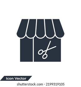 barber shop icon logo vector illustration. store in scissor symbol template for graphic and web design collection