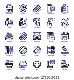 Barber Shop Icon pack for your website, mobile, presentation, and logo design. Barber Shop Icon dual tone design. Vector graphics illustration and editable stroke.